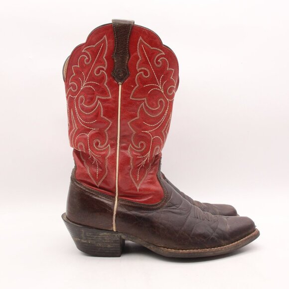 Ariat Ladies Womens Size 8.5  Round Up Square Toe Brown & Red Western Boots - Picture 1 of 10